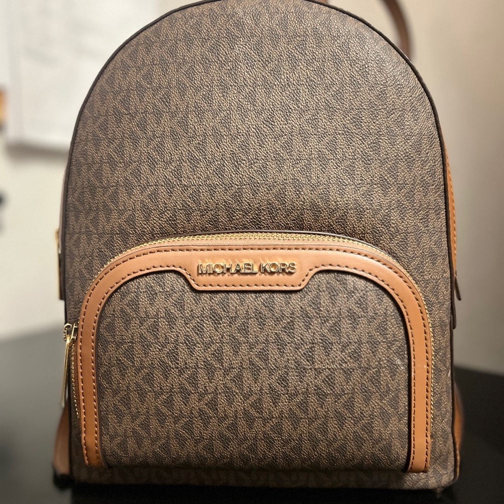 Michael Kors Tan and Brown Logo Backpack